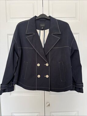 Tribal Navy Double-Breasted Jacket with Contrast Stitching